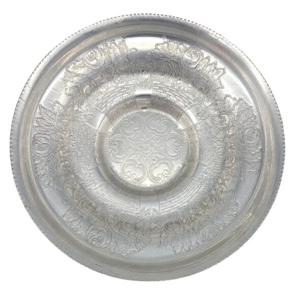 Vtg Hand Wrought Aluminum Serving Bowl Floral Roses Embossed Wilson Specialties - Picture 2 of 16